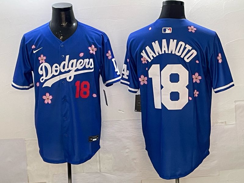 Men Los Angeles Dodgers #18 Yamamoto Blue Sakura Edition 2026 Nike MLB Jersey 0015->los angeles dodgers->MLB Jersey
